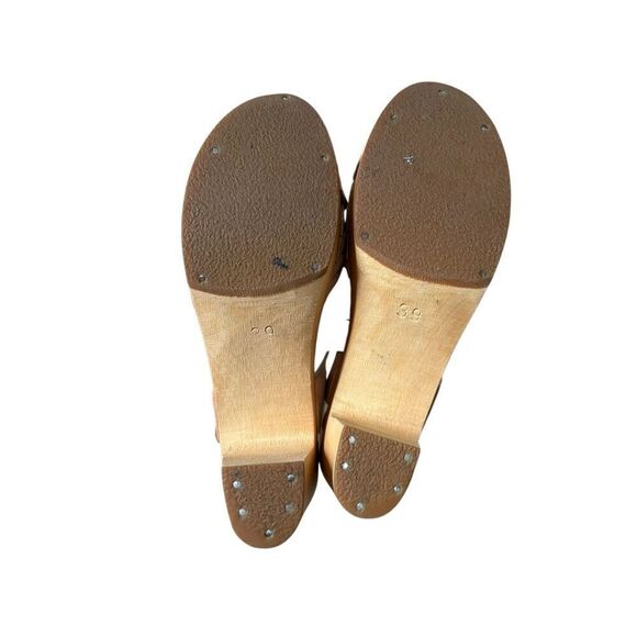 Anthropologie Swedish Hasbeens Braided Sky High Clogs Leather Wood size 39 Peach - Picture 7 of 15